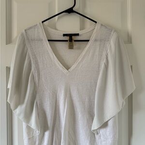 White V-Neck Flutter Sleeve Top